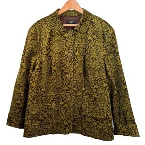 Talbots Olive Green Corduroy Jacket Size 20W Brown Scrollwork Paisley Cotton